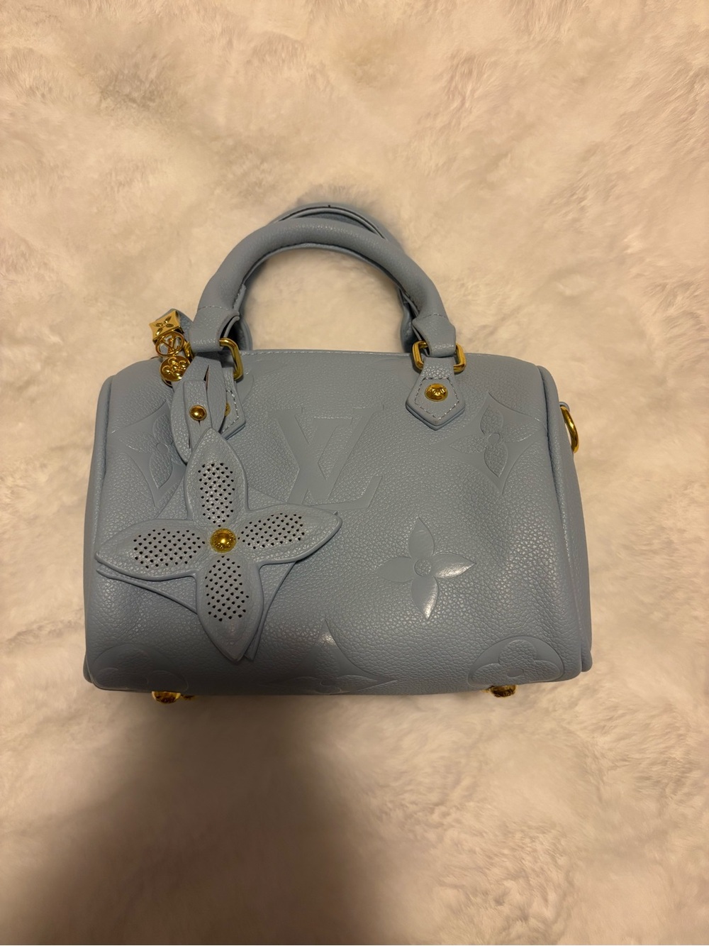 Light Blue Embossed Leather Top-Handle Bag